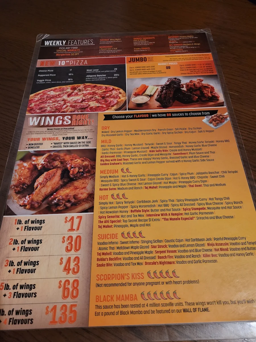 Menu, Wingporium Sports Bar