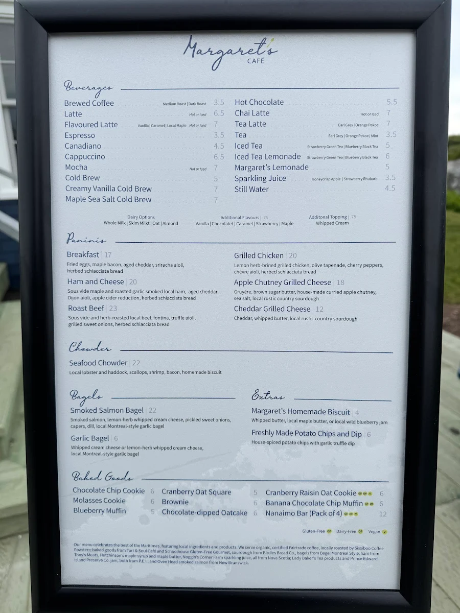 Menu, Margaret's Café