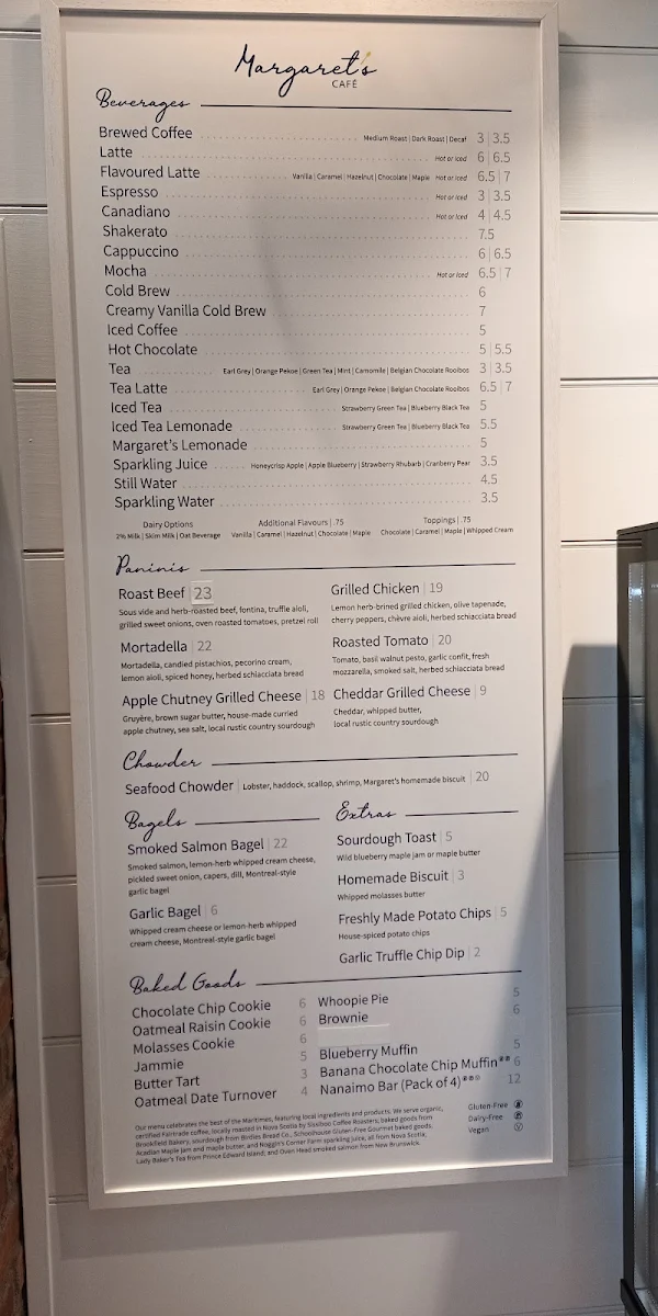 Menu, Margaret's Café