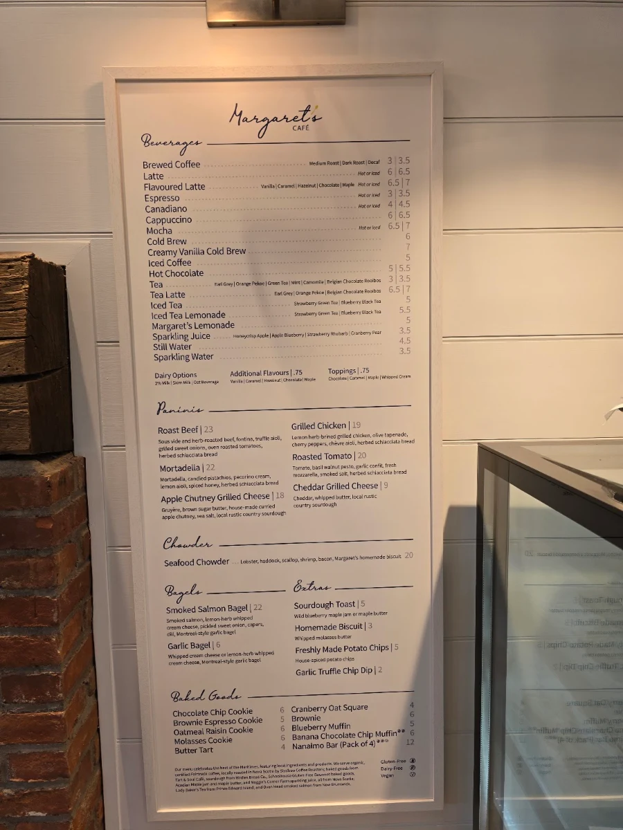Menu, Margaret's Café