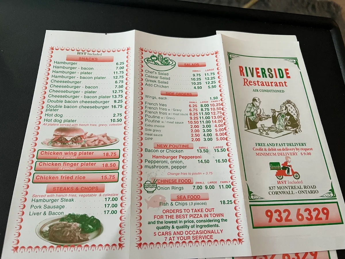 Menu, Riverside Restaurant