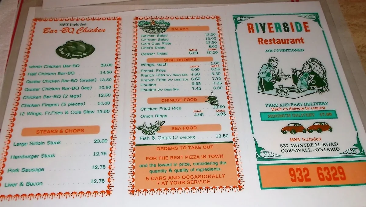 Menu, Riverside Restaurant