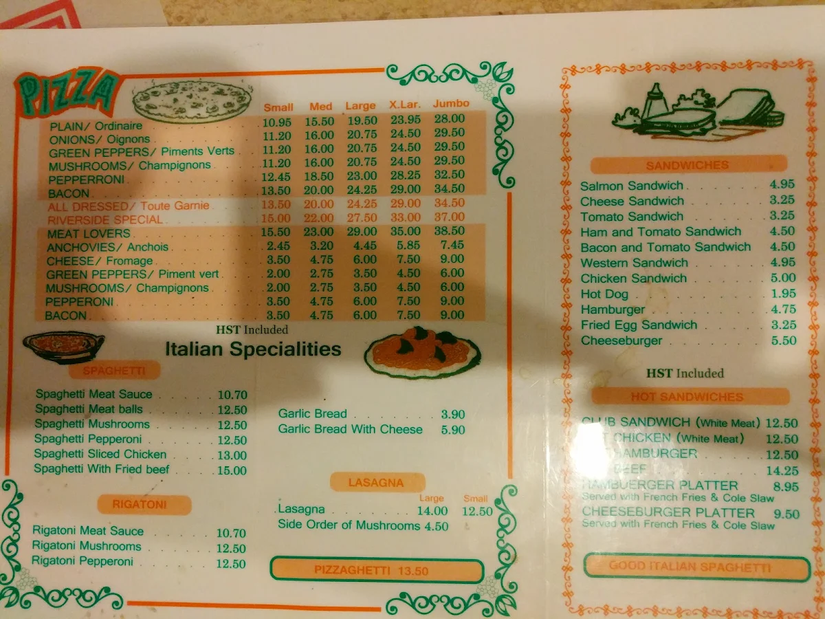 Menu, Riverside Restaurant