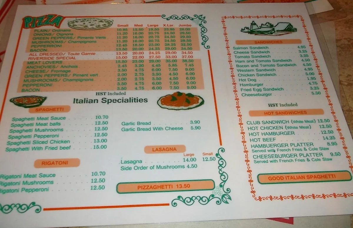 Menu, Riverside Restaurant