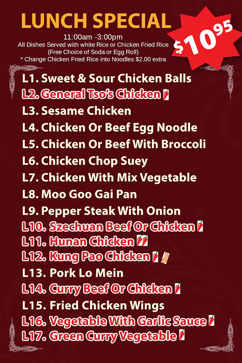 Menu, Asian One Restaurant