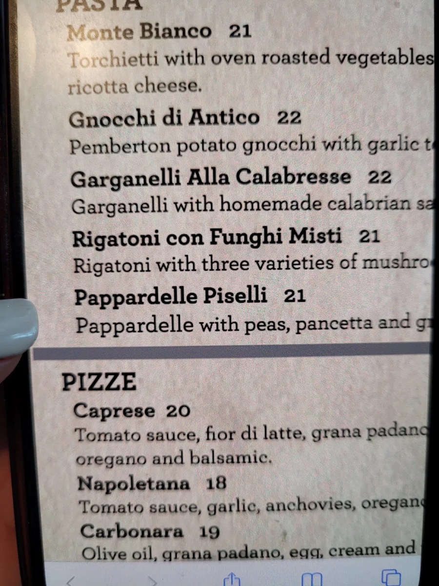 Menu, Pizzeria Antico