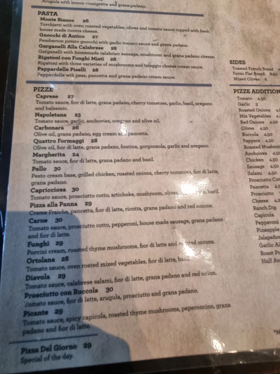 Menu, Pizzeria Antico