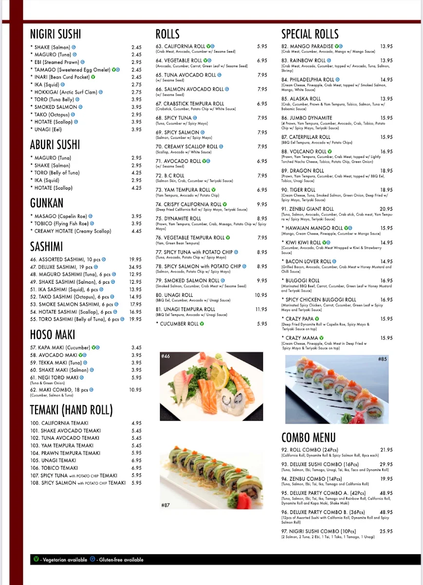 Menu, Zenbu