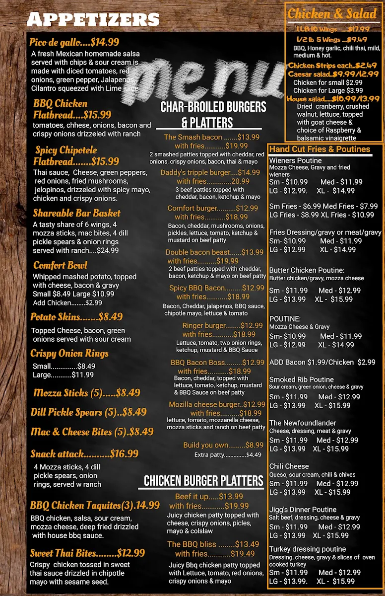 Menu, Newfoundland Comfort Food