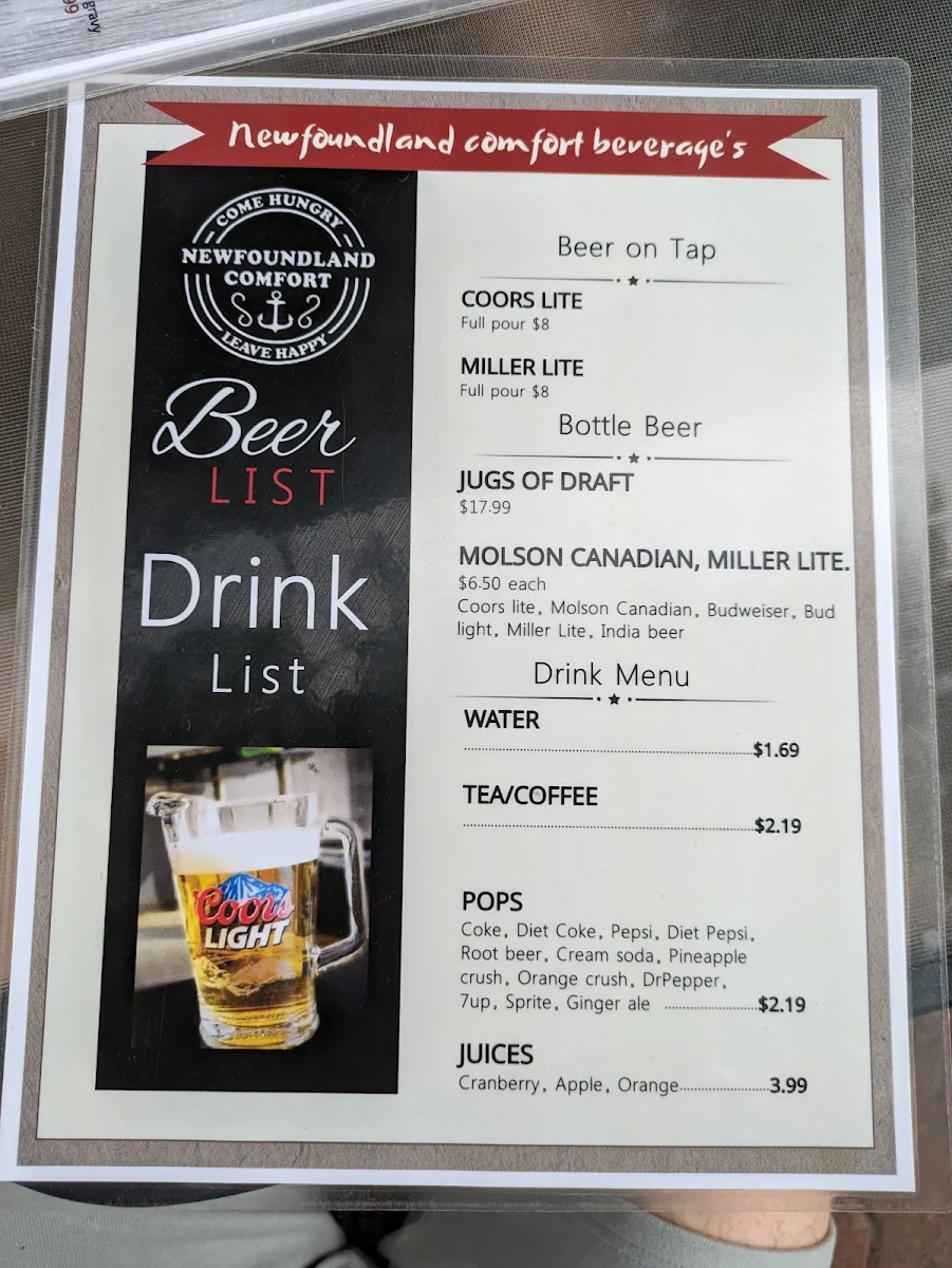 Menu, Newfoundland Comfort Food