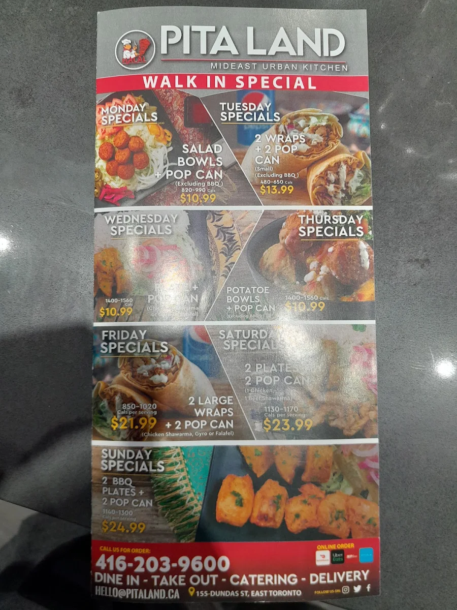 Menu, Pita Land Shawarma - Pace Condos