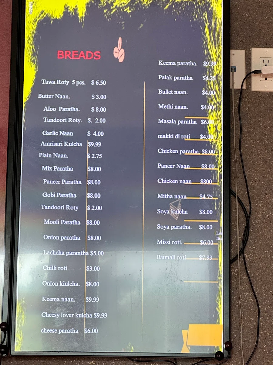 Menu, Fresh Tandoori