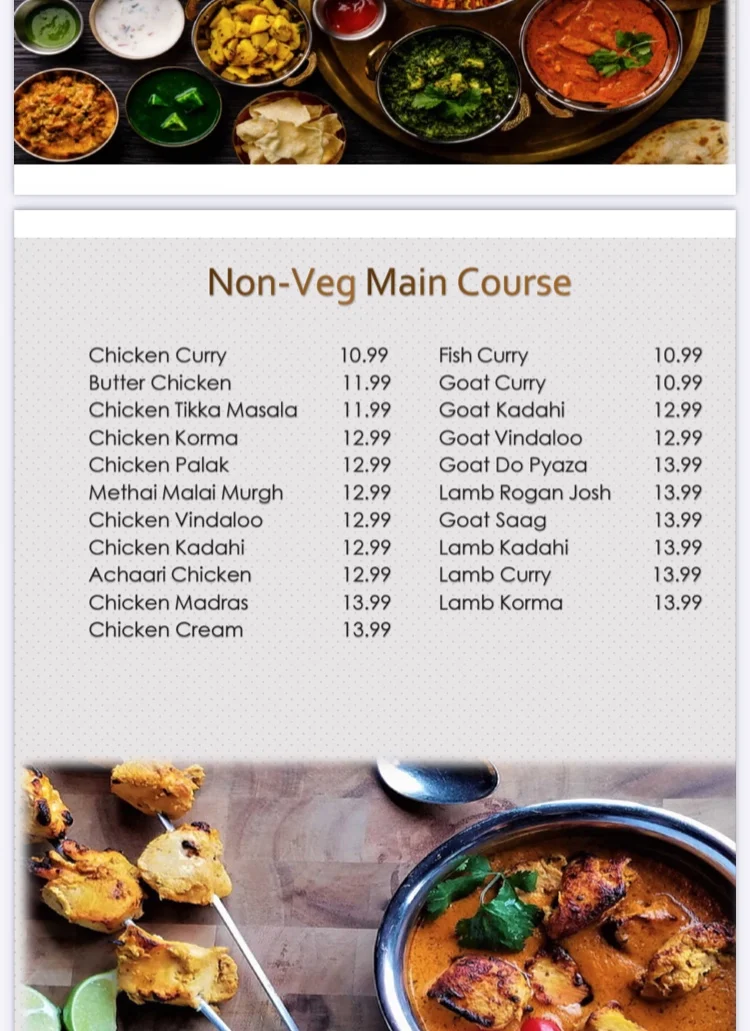 Menu, Fresh Tandoori