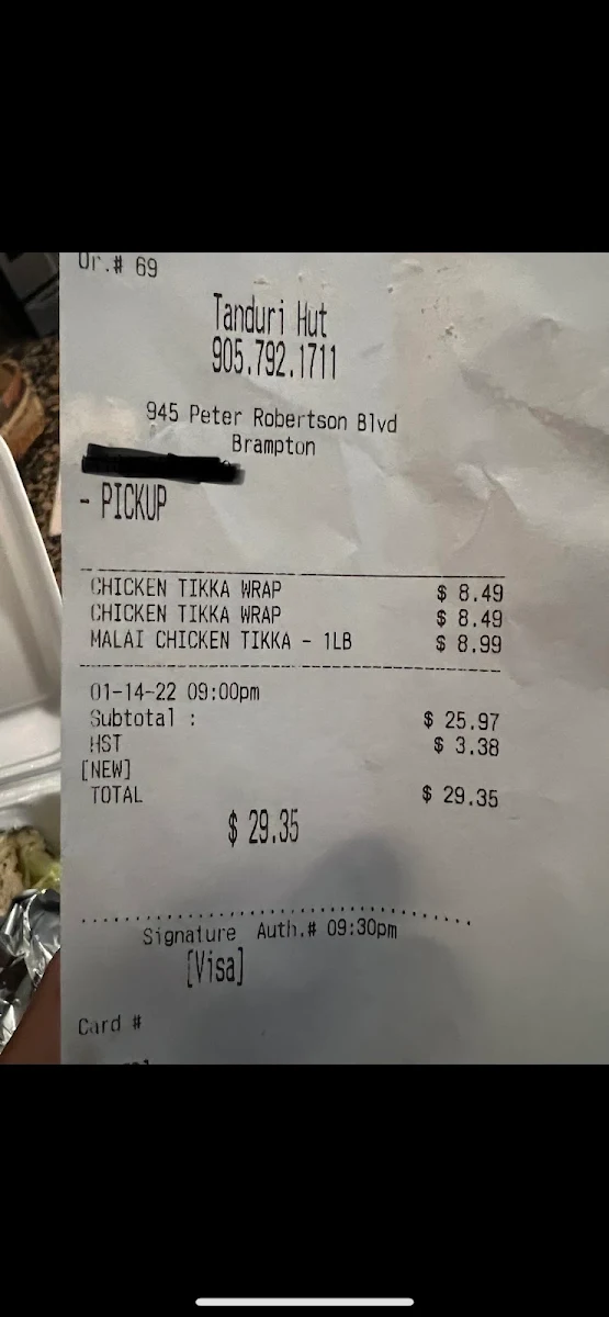 Menu, Fresh Tandoori