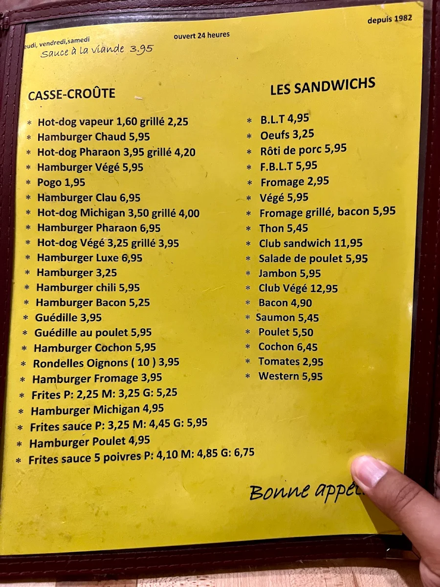Menu, Restaurant Chez Claudette