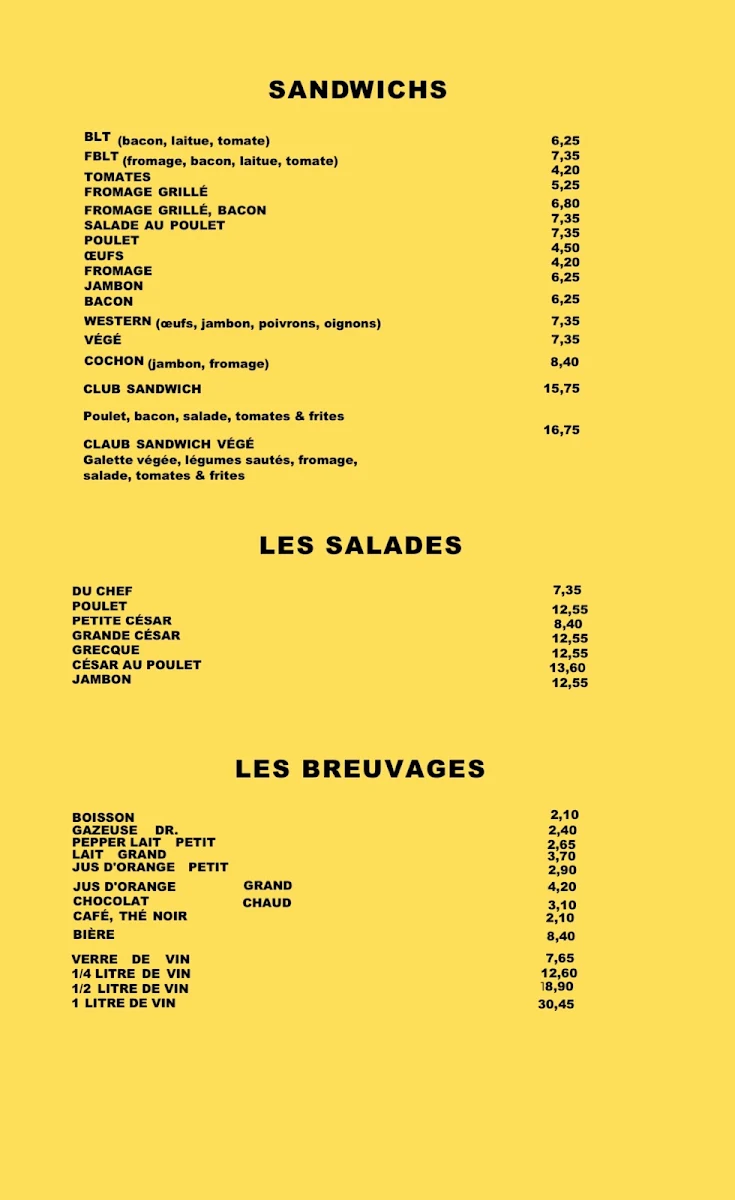 Menu, Restaurant Chez Claudette