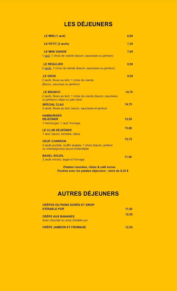 Menu, Restaurant Chez Claudette