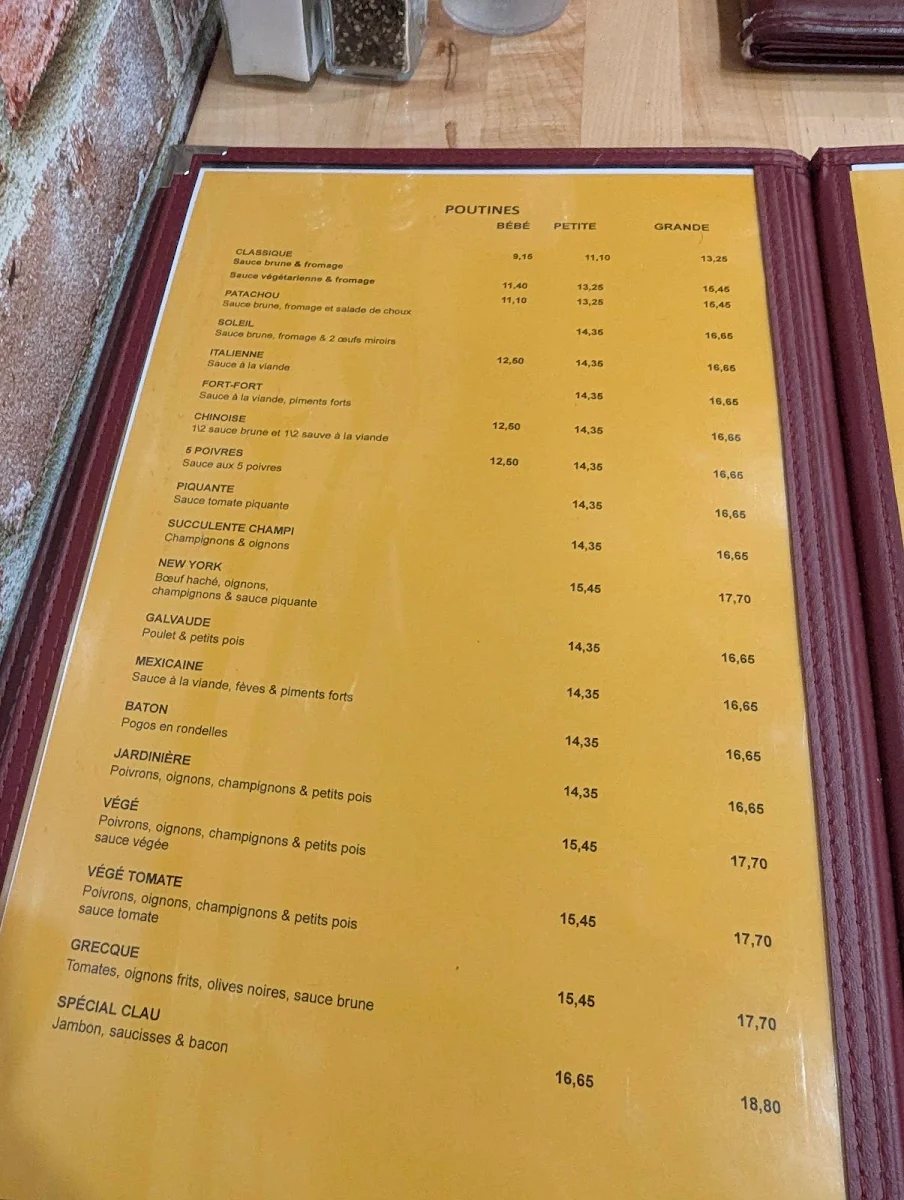 Menu, Restaurant Chez Claudette