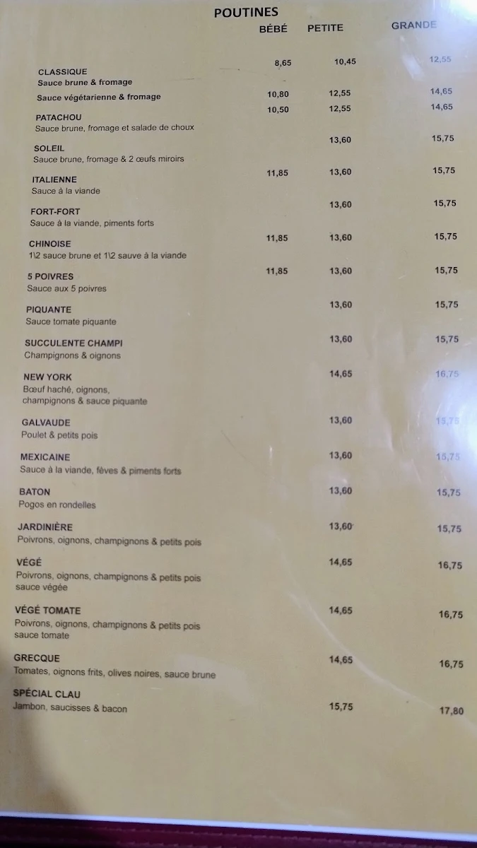 Menu, Restaurant Chez Claudette