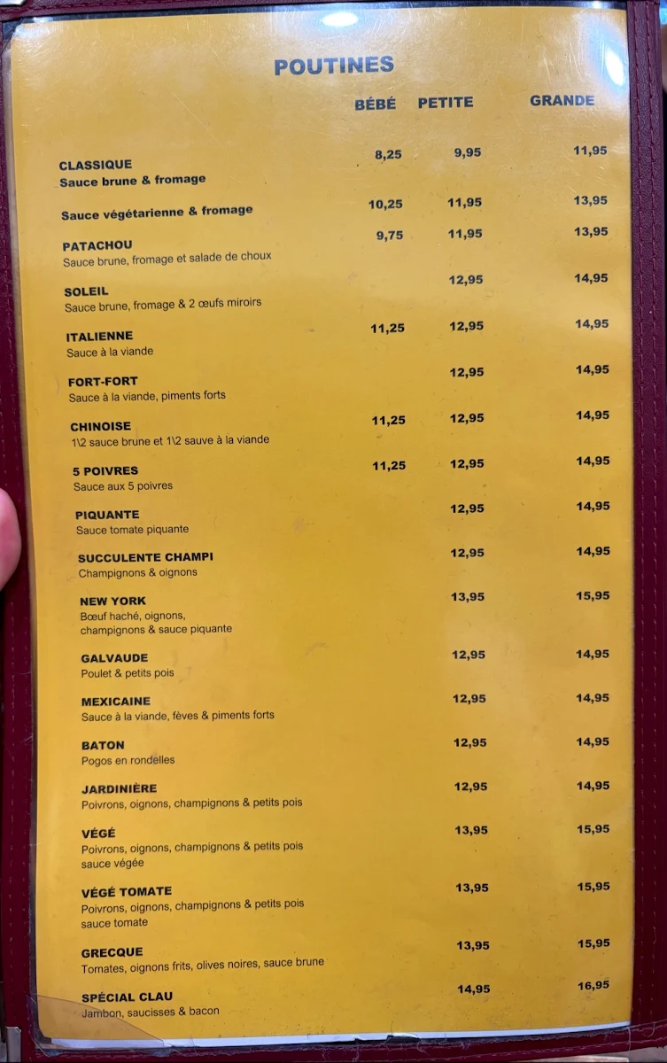 Menu, Restaurant Chez Claudette