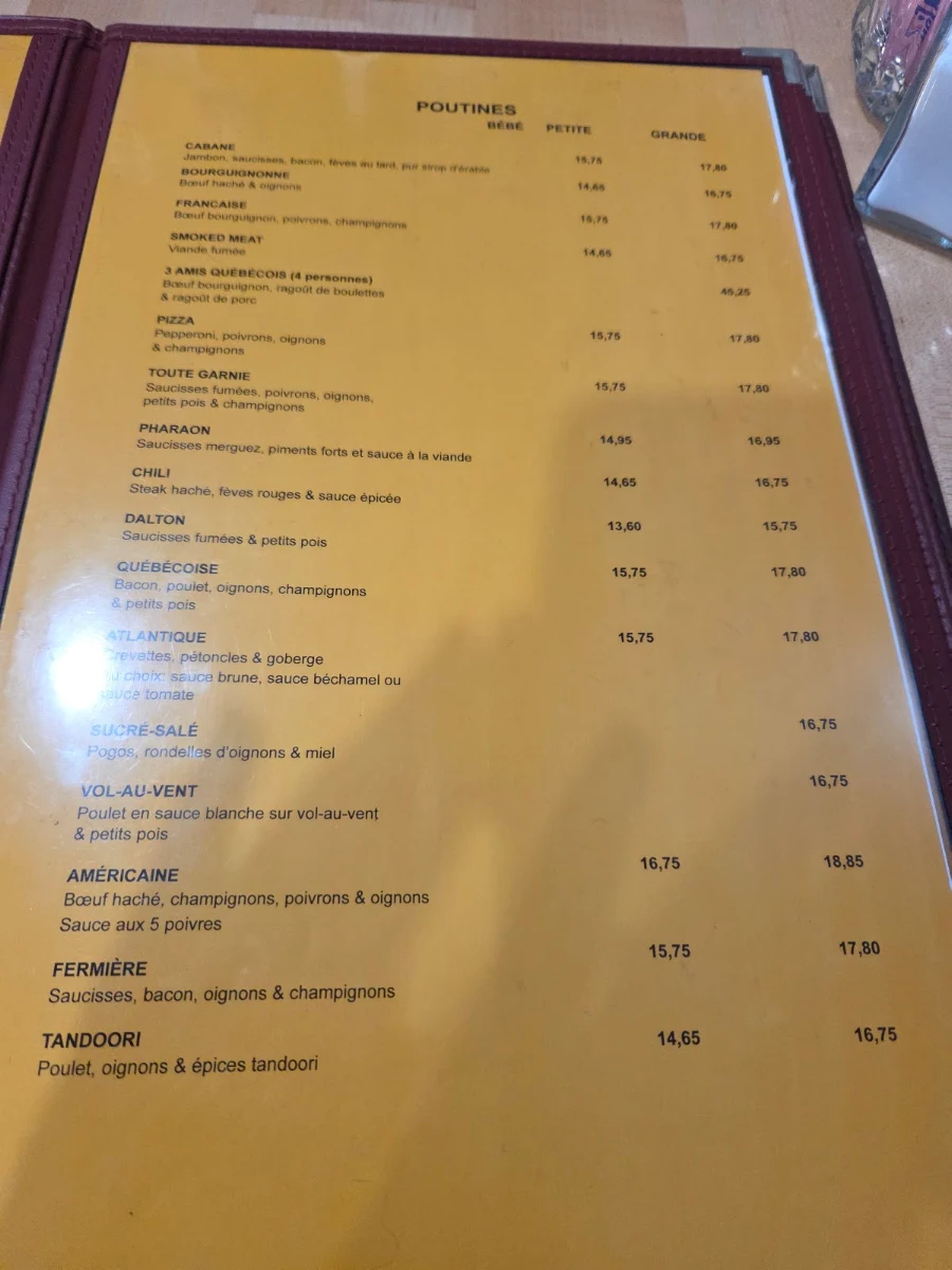 Menu, Restaurant Chez Claudette