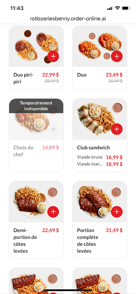 Menu, Rôtisseries Benny
