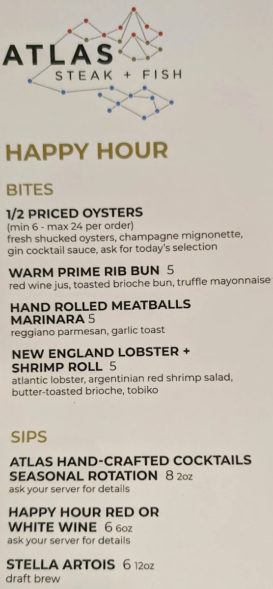 Menu, ATLAS Steak + Fish