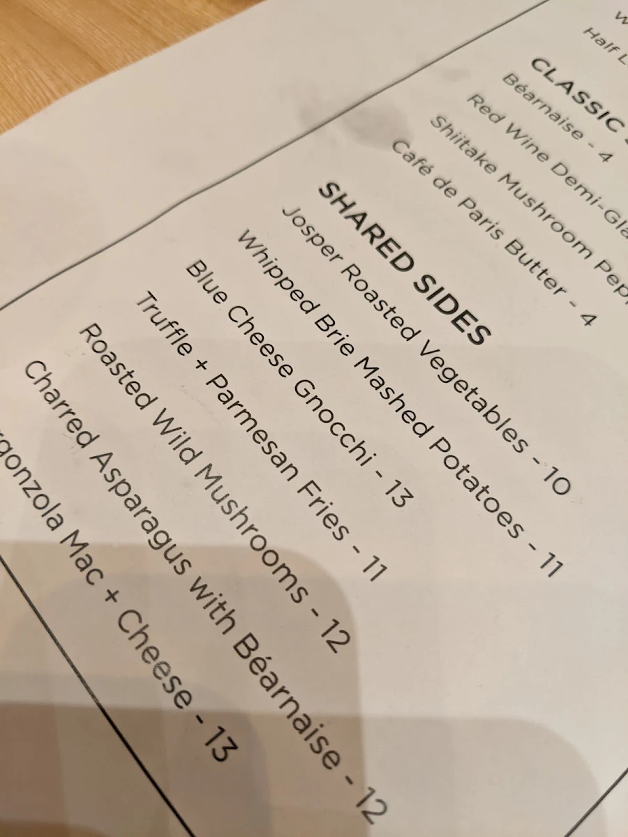 Menu, ATLAS Steak + Fish