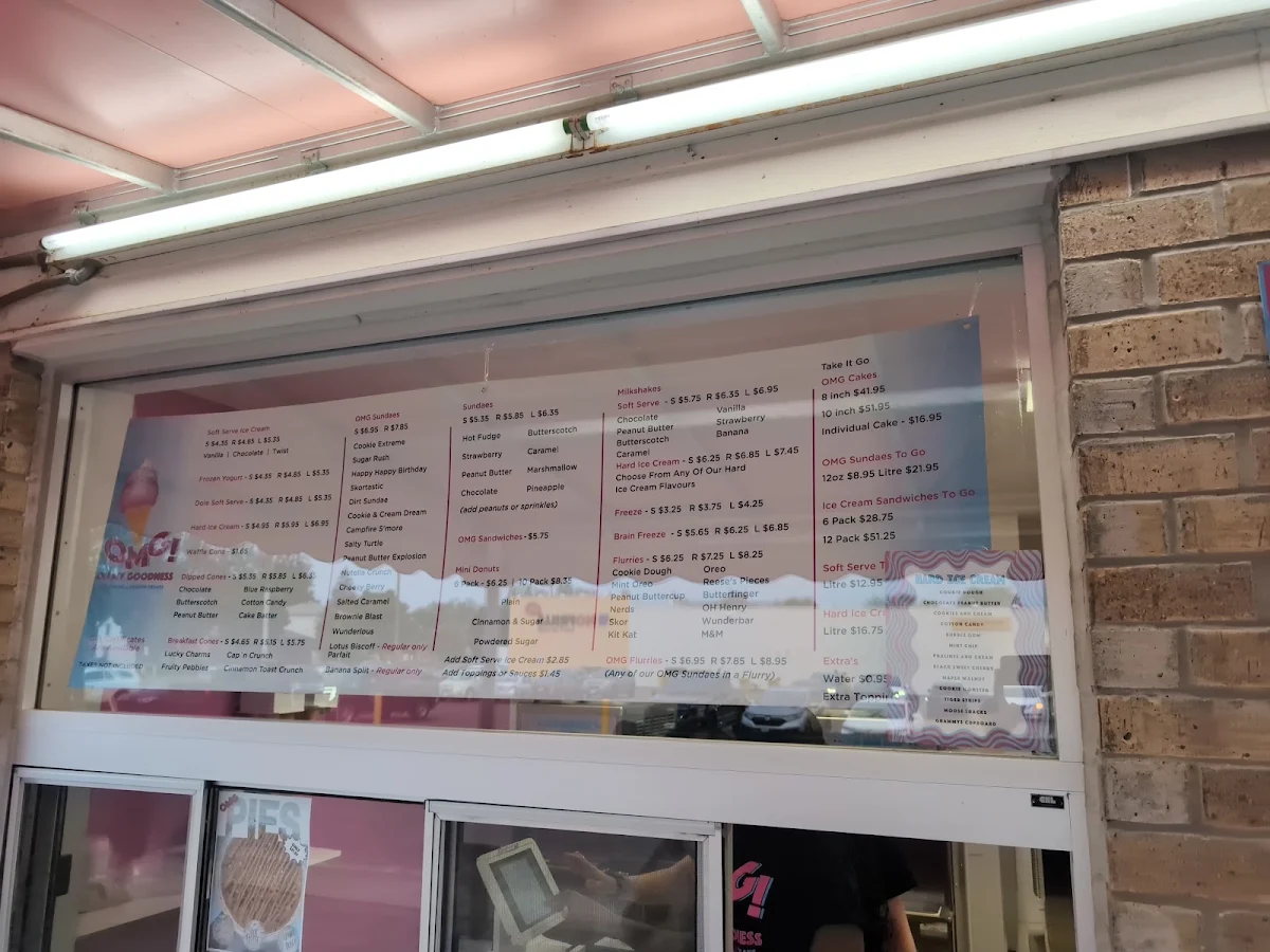 Menu, OMG Ice Cream & Frozen Treats