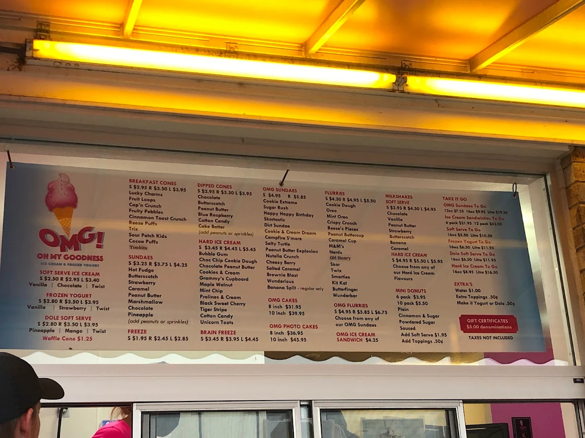 Menu, OMG Ice Cream & Frozen Treats
