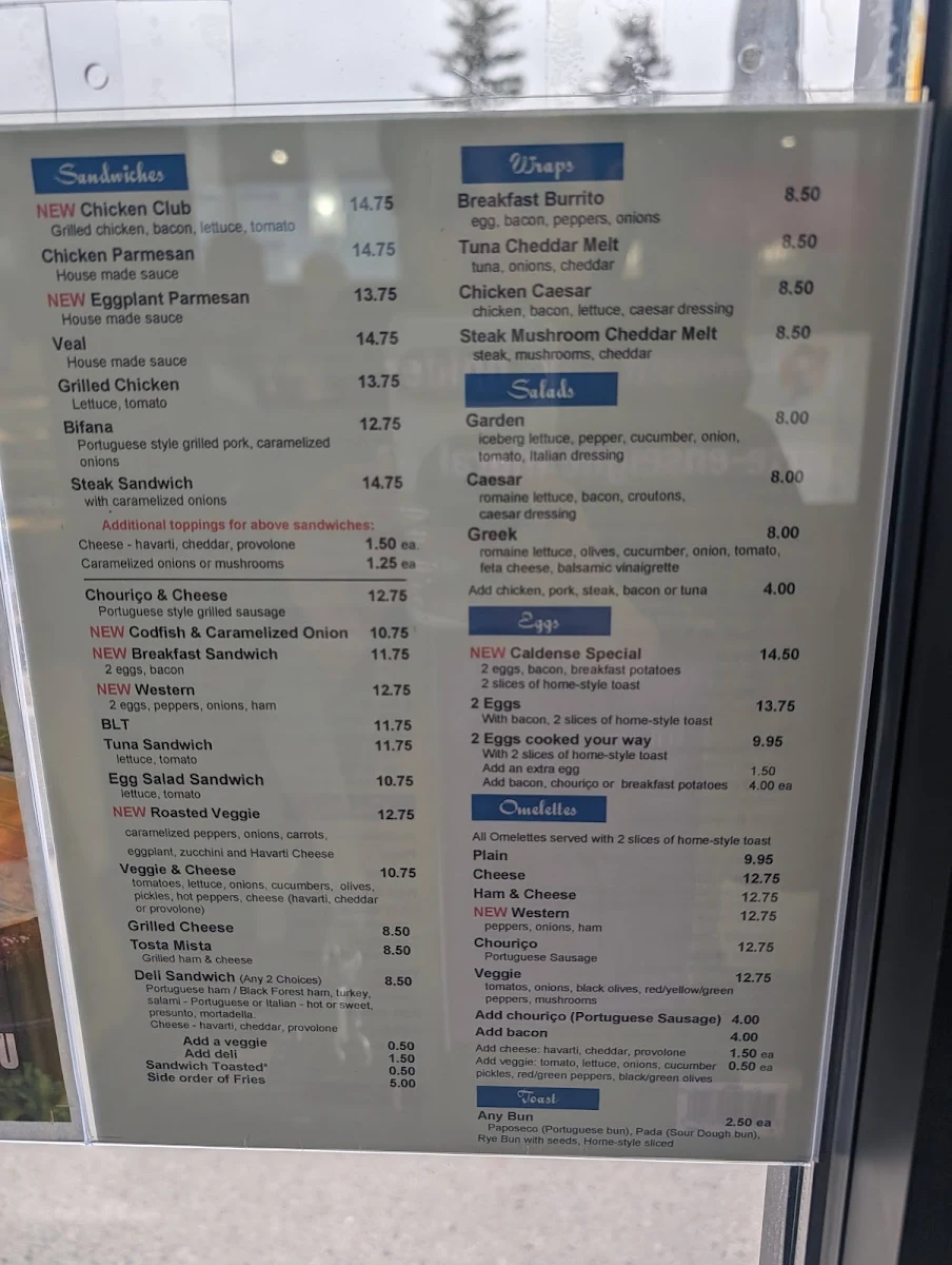 Menu, Caldense Bakery