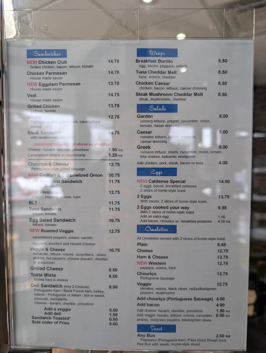 Menu, Caldense Bakery