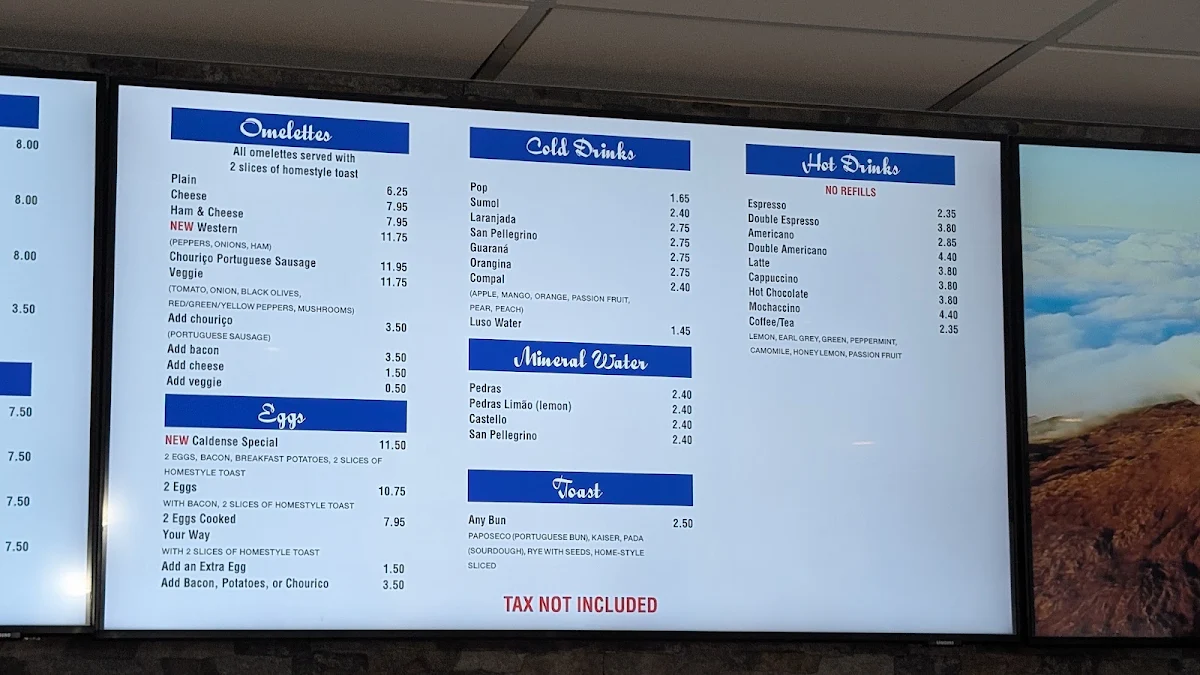 Menu, Caldense Bakery