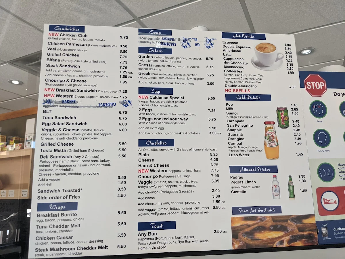 Menu, Caldense Bakery