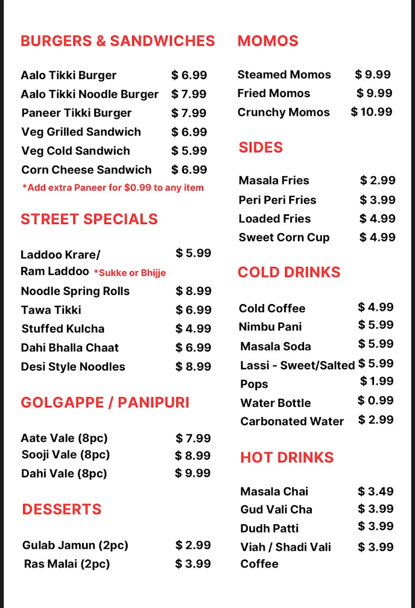 Menu, ADC (Aate Di Chidi) Food Truck-Inside Coin-op Car Wash