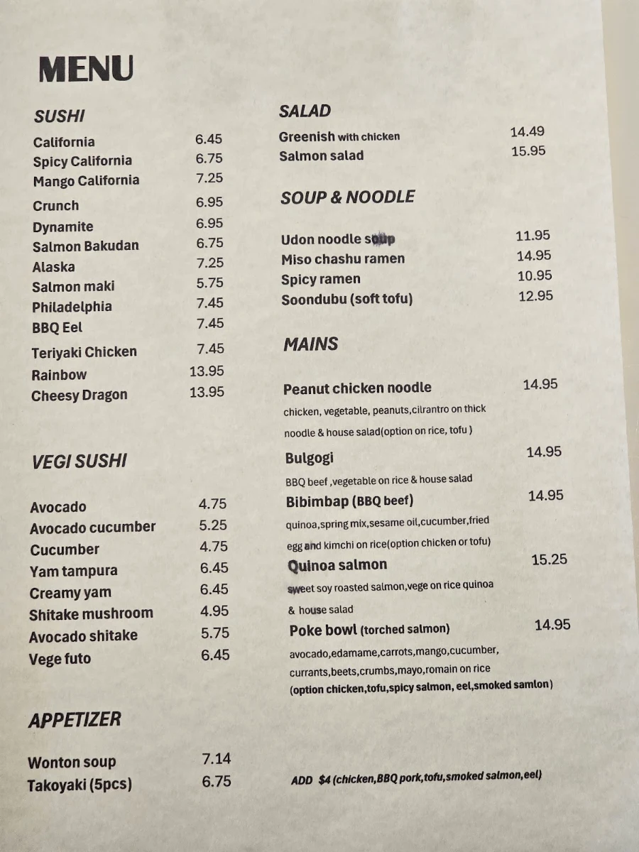 Menu, Greenish