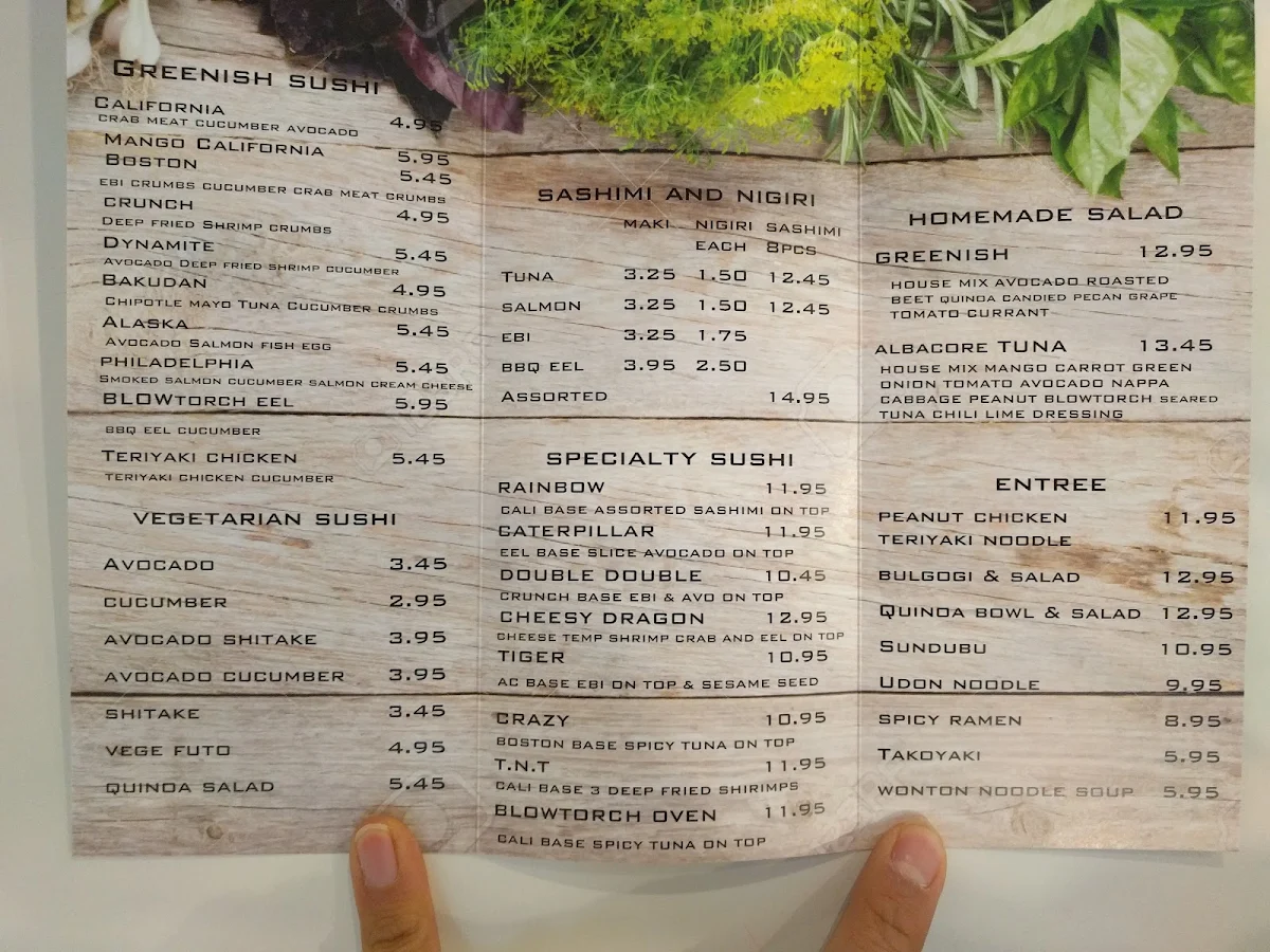 Menu, Greenish