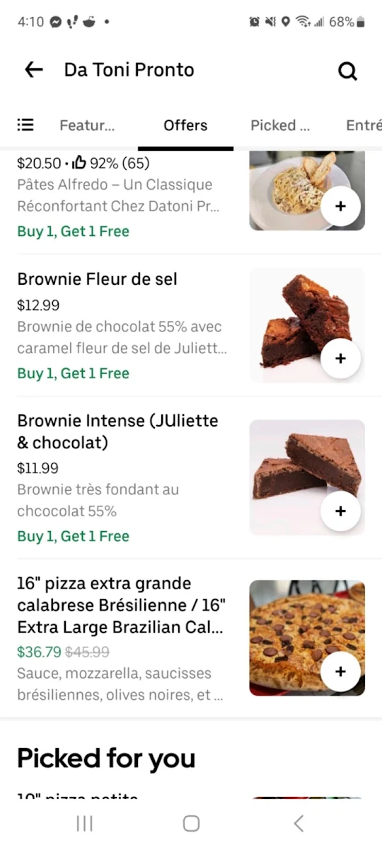 Menu, DaToni Pronto