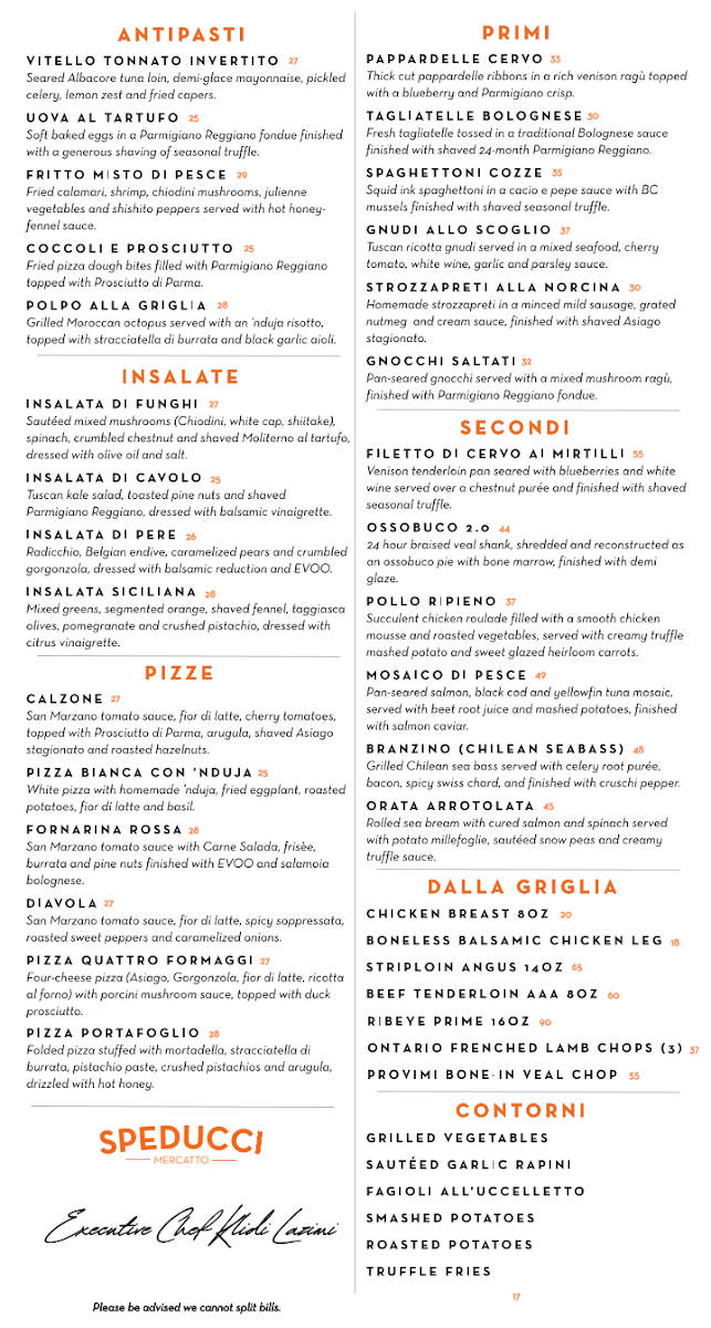 Menu, Speducci Mercatto