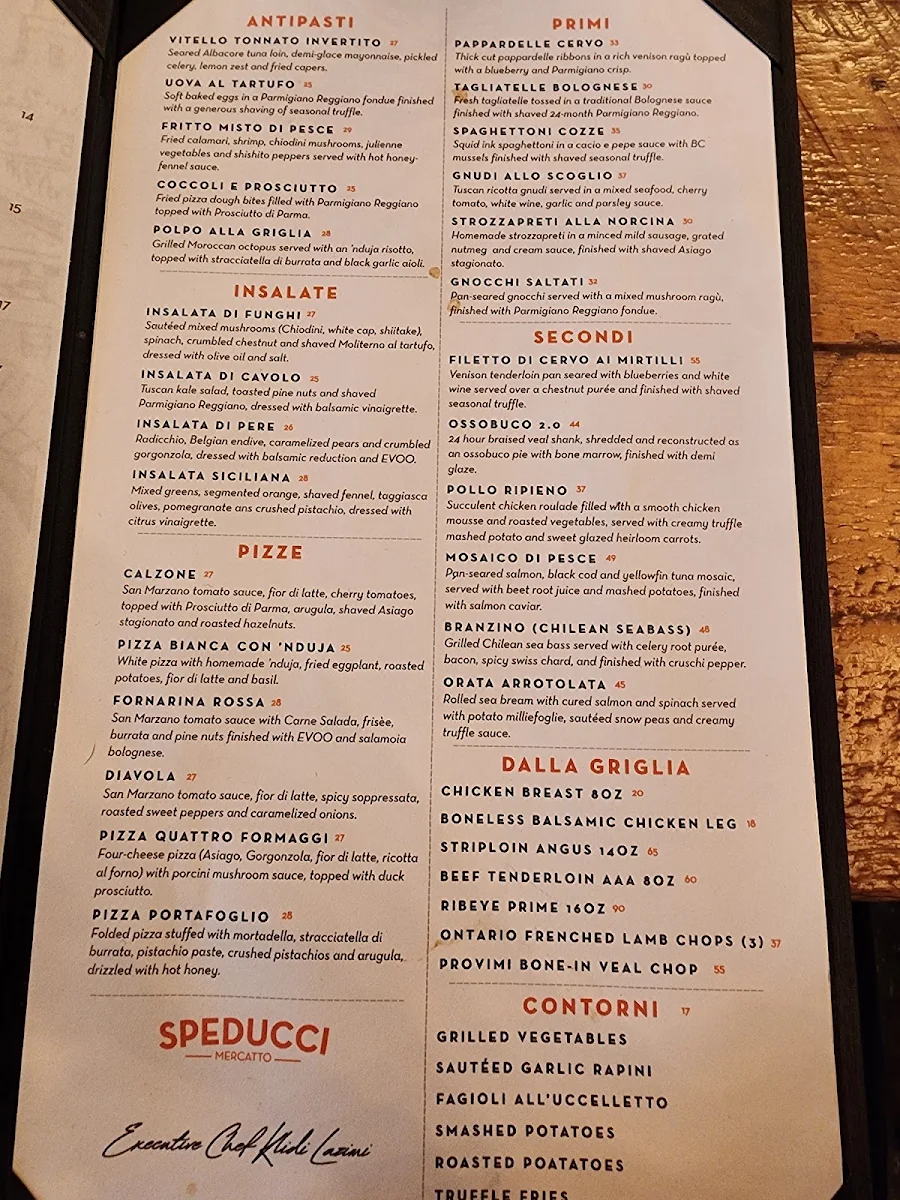 Menu, Speducci Mercatto