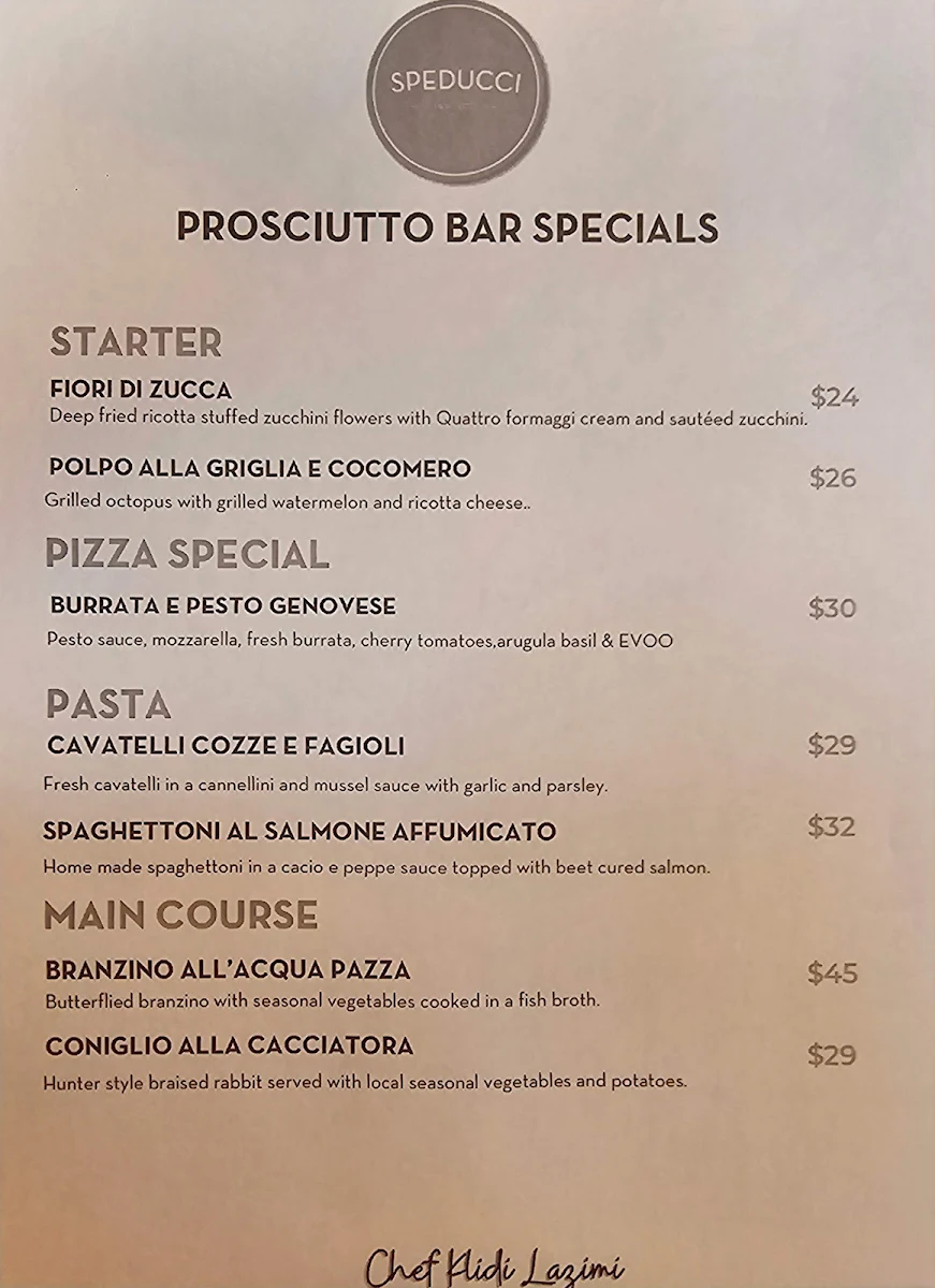 Menu, Speducci Mercatto