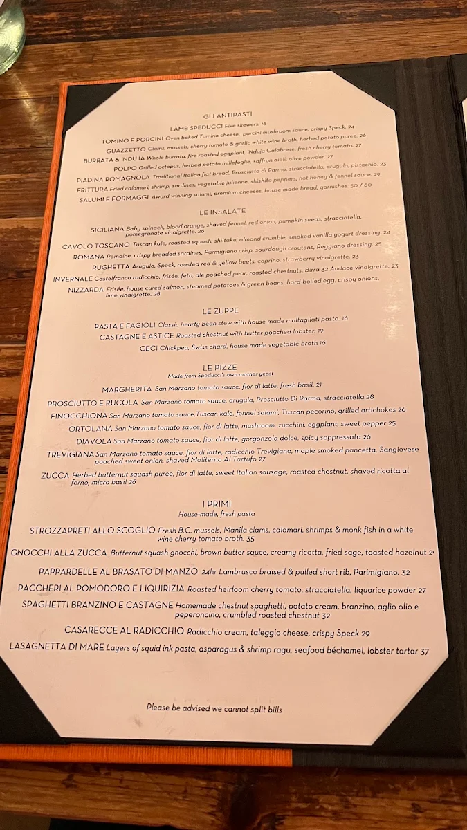 Menu, Speducci Mercatto