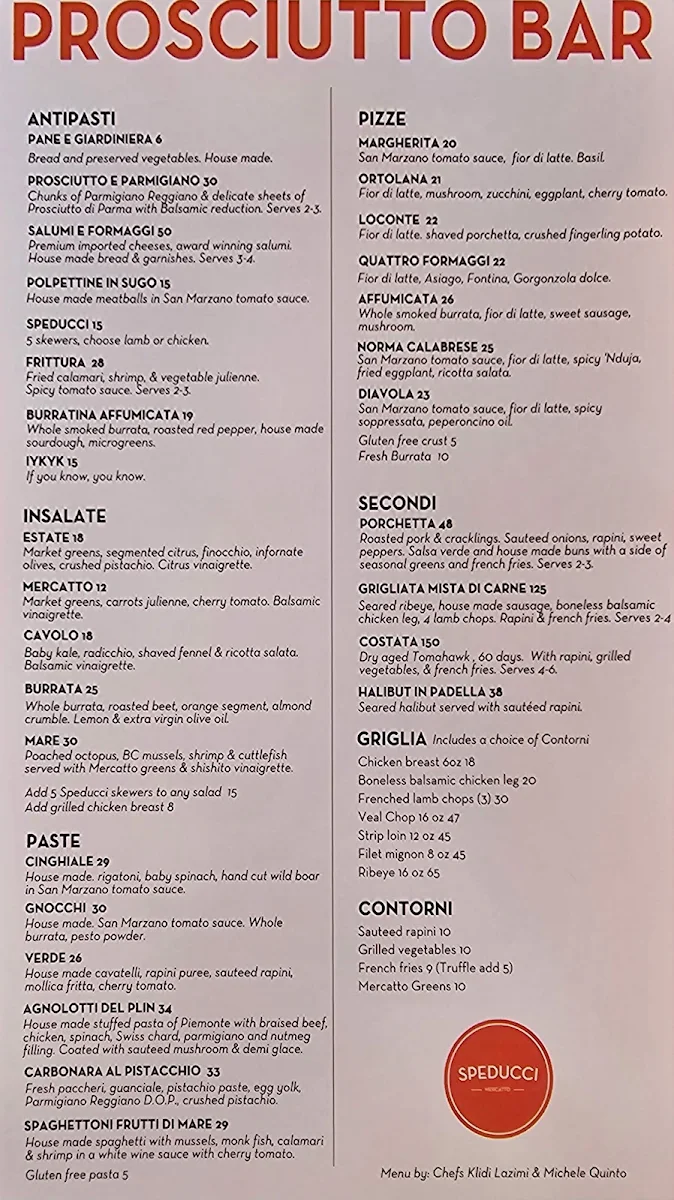 Menu, Speducci Mercatto