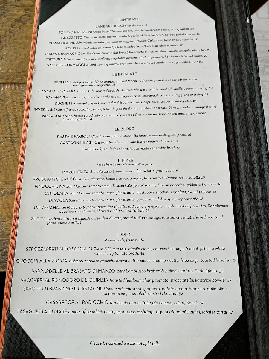 Menu, Speducci Mercatto