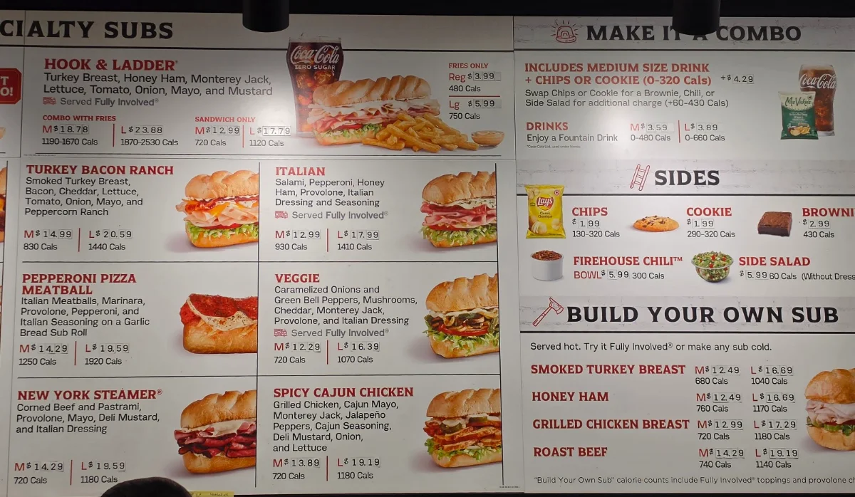 Menu, Firehouse Subs Kelowna Harvey Ave