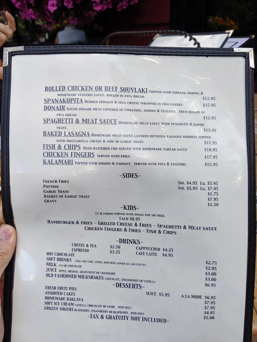 Menu, Miette Hot Springs Restaurant