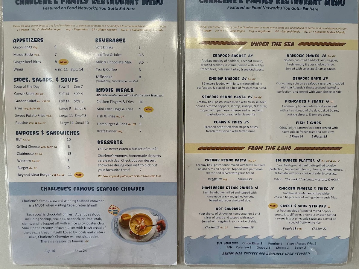 Menu, Charlene's Family Restaurant