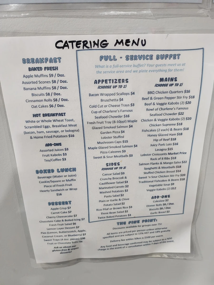 Menu, Charlene's Family Restaurant