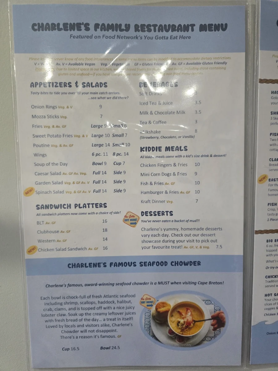 Menu, Charlene's Family Restaurant
