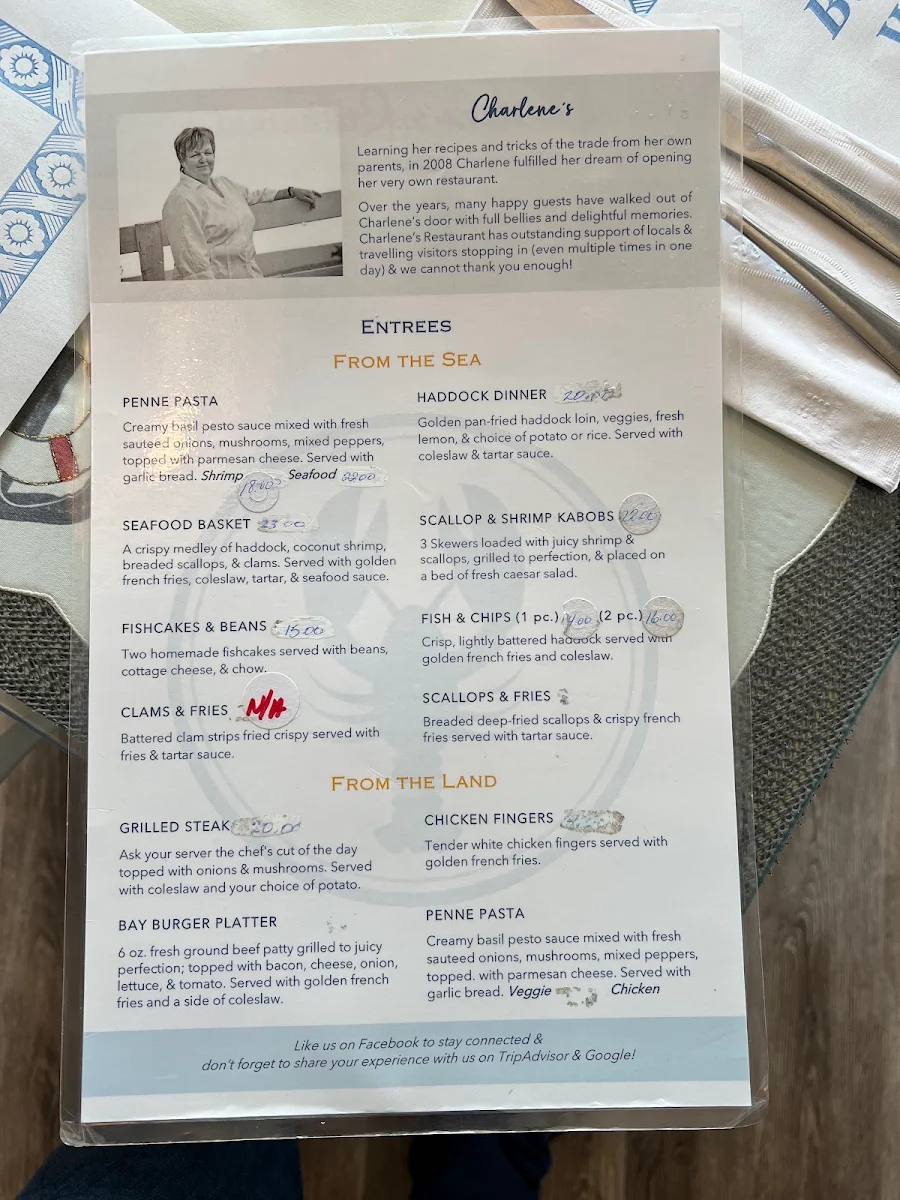 Menu, Charlene's Family Restaurant